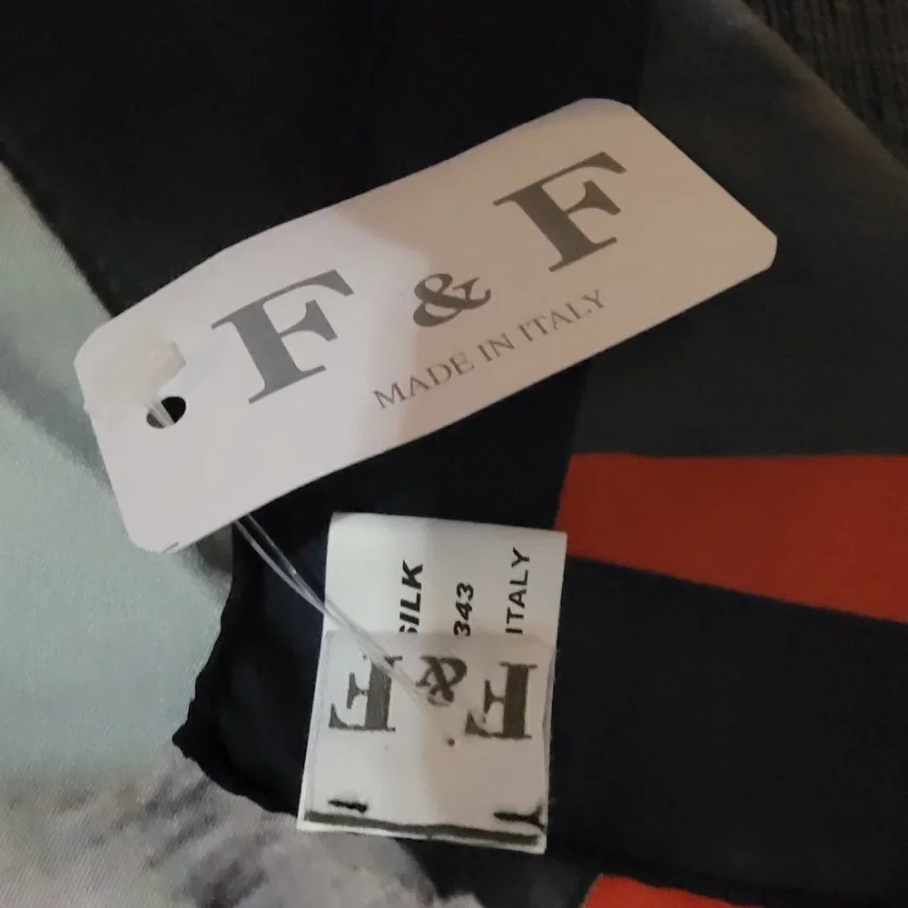 F & F Red 100% Silk Scarf with Handsome Grey Wolf in Tuxedo Design